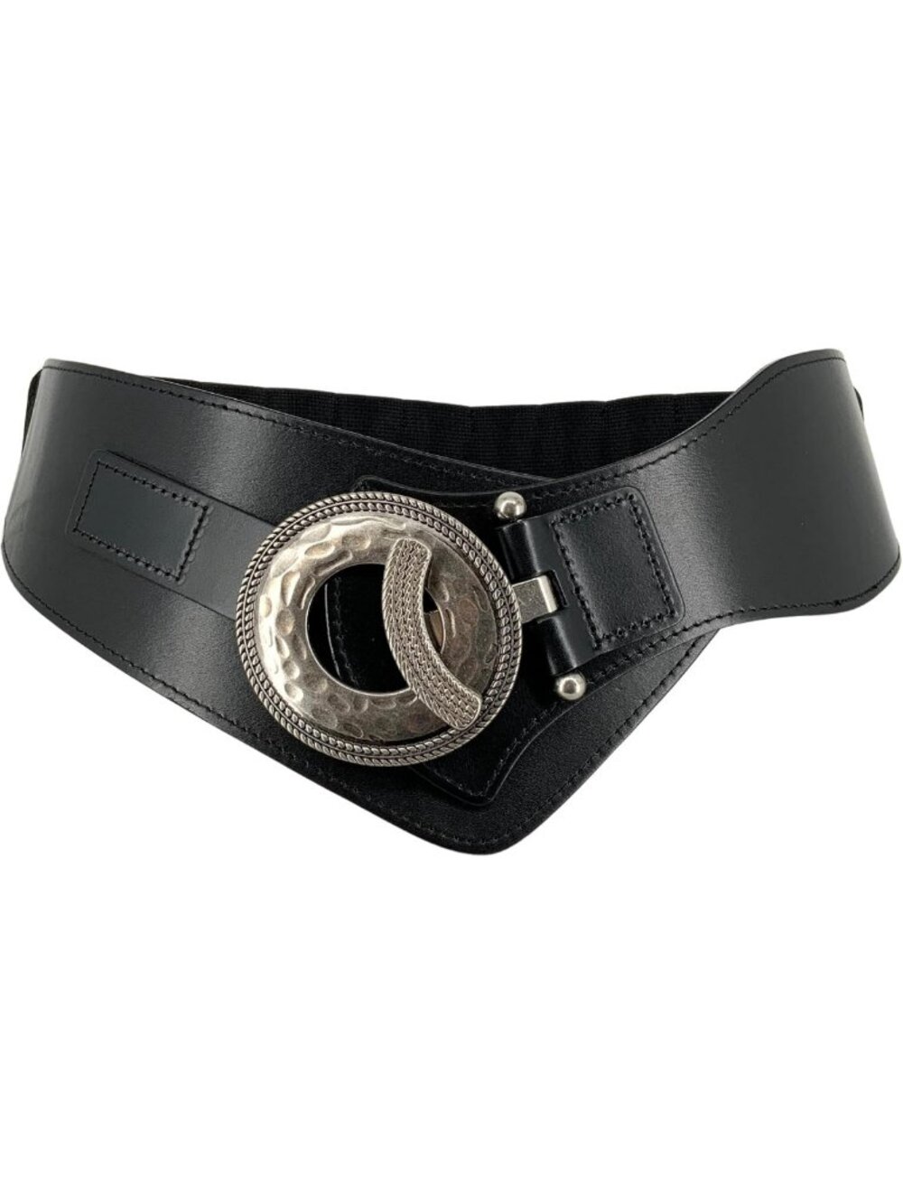 Vintage Full Grain Leather Corset Belt with Elastic & Concho - Boho Chic Style